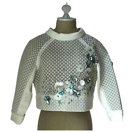 Three Floors Fashion Sweatshirt mit Wabenmuster Blumen Weiß Weiß