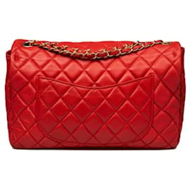 Chanel-Bolsa Jumbo Atemporal Clássica com Aba-Vermelho