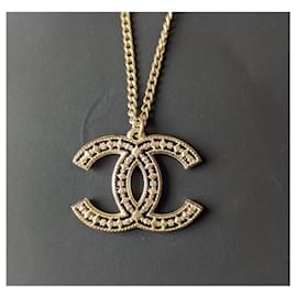 Chanel-CC A15C GHW Openwork Logo Pendant Necklace in Box-Golden
