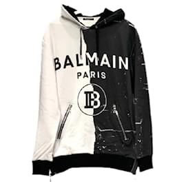 Balmain-*BALMAIN Balmain Parker Hood Jacket Tops Logo Long Sleeve Black White Black White Two Tone Men's XS-Black,White