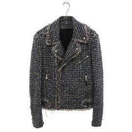 *BALMAIN Sequin Tweed Design Riders Jacket Silvery