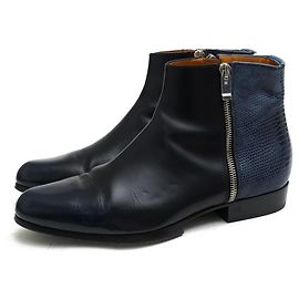 *BALENCIAGA side zip boots men's calf cowhide python Black