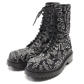 *Balenciaga BALENCIAGA Schnürstiefel Logo Stoff Schwarz Hellgrau Schwarz