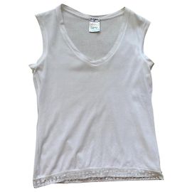 Top Chanel de algodão branco com estampa de logo mesh Branco