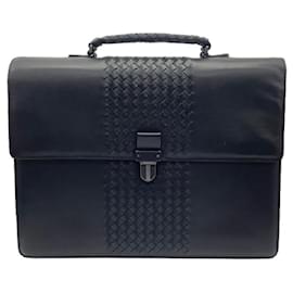 Bottega Veneta-* Bottega Veneta BOTTEGA VENETA Intrecciato Leather Briefcase Men's Briefcase-Black