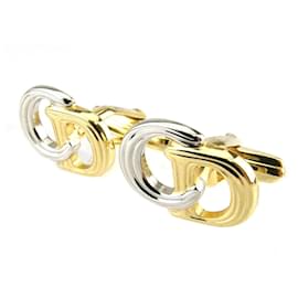 Dior-[Used] Dior Cufflinks Men's Swivel CD Mark Gold Silver Gold & Silver Metal Fittings Dior-Golden