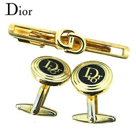 [Usato] Dior Gemelli Gemelli Fermacravatta Uomo Logo CD Mark Nero Argento D'oro