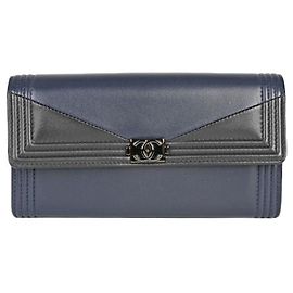 * Chanel CHANEL Long wallet with coins Boy Chanel Bicolor Navy x Black 24 Black Navy blue
