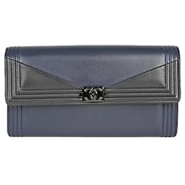Chanel-* Chanel CHANEL Long wallet with coins Boy Chanel Bicolor Navy x Black 24-Black,Navy blue