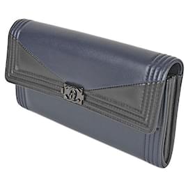 Chanel-* Chanel CHANEL Long wallet with coins Boy Chanel Bicolor Navy x Black 24-Black,Navy blue