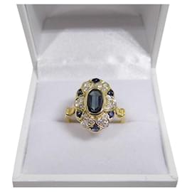 Autre Marque-anello fiore oro diamanti zaffiri-Gold hardware