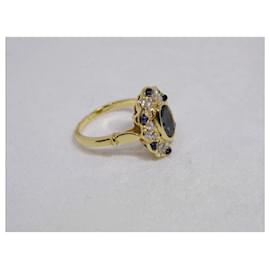 Autre Marque-anel de flor ouro diamantes safiras-Gold hardware