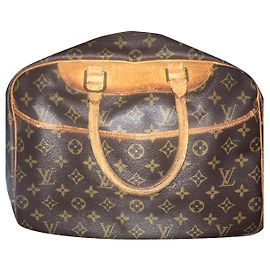 Louis Vuitton Deauville Handbag Brown Cloth Brown