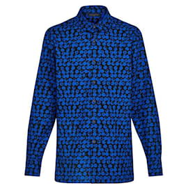 Louis Vuitton-Men's XXL Blue Black LV Monogram DNA Long Sleeve Button Shirt-Other