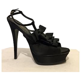 Yves Saint Laurent-YSL Rive Gauche vintage Tribute satin heels-Black