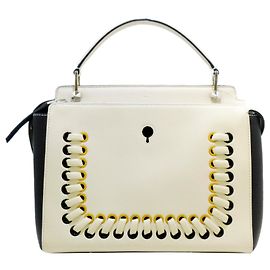 Bolsa Fendi White DotCom de couro com ponto de chicote Branco Multicor Cru