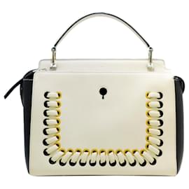 Fendi-Fendi White DotCom Whipstitch Leather Satchel-White,Multiple colors,Cream