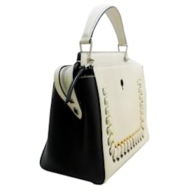 Fendi-Fendi White DotCom Whipstitch Leather Satchel-White,Multiple colors,Cream