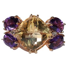 Autre Marque Bague Papillon en Or Rose Citrine et Améthyste Jaune