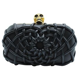 Alexander Mcqueen Black Braided Box Clutch with Skull Black