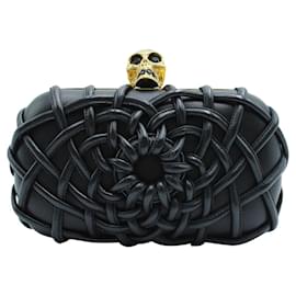 Alexander Mcqueen-Black Braided Box Clutch with Skull-Black