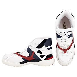 Baskets montantes Valentino Garavani en cuir blanc bleu et rouge Blanc