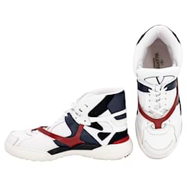 Valentino-Valentino Garavani sneakers high top in white blue and red leather-White