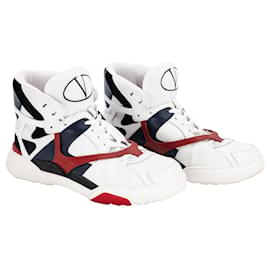 Valentino-Valentino Garavani sneakers high top in white blue and red leather-White