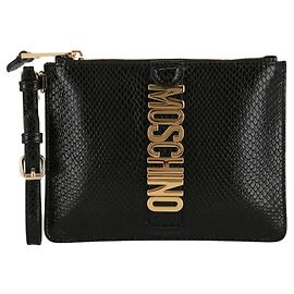 Clutch aus Leder mit Moschino-Logo Schwarz