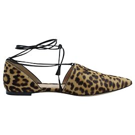 Gianvito Rossi Bailarinas con puntera en punta y estampado de leopardo con pelo de potro Otro