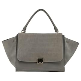 Céline-Céline Trapeze MM bag grey leather with croc embossed flap-Grey