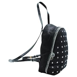 Stella Mc Cartney-Black Falabella Vegan Leather Small Backpack with Stars-Black