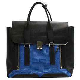 3.1 Phillip Lim Black and Blue Embossed Leather Pashli Tote Black