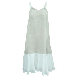 Dkny Elfenbein/hellbraunes Leinenkleid Weiß Roh