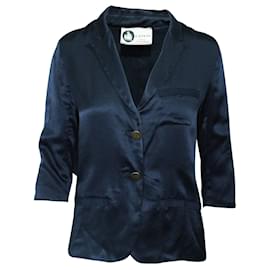 Lanvin-Navy Blue Silk Blazer with Brass Color Buttons-Blue,Navy blue