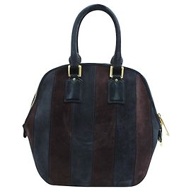 Burberry Prorsum Tote in pelle scamosciata a righe blu navy e viola scuro Blu Blu navy