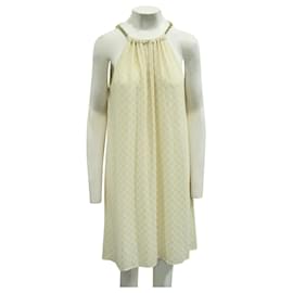 Michael Kors-Ivory and Metallic Gold Dress with Chains-White,Cream