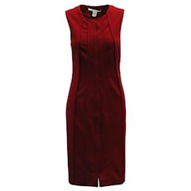 Diane Von Furstenberg-Dark Red Pleated Bodycon Dress-Red