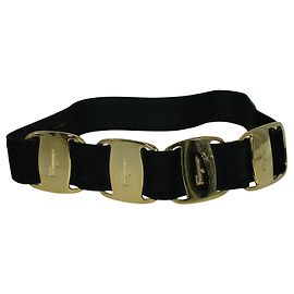 Salvatore Ferragamo Schwarz / Goldener Metallic-Gürtel Golden Metallisch
