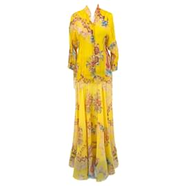 Roberto Cavalli-Roberto Cavalli 2003 runway skirt & shirt in yellow silk print-Yellow