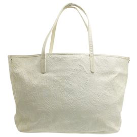 Etro Ivory Embossed Leather Tote Bag White Cream