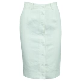 Hermès-Cream Skirt with Buttons at Front-White,Cream