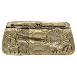 Zagliani Python Leather Golden Clutch Golden Metallic