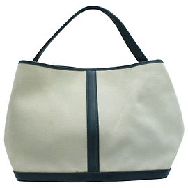 Loro Piana Bolsa de lona com acabamento em couro azul Gazebo Carne