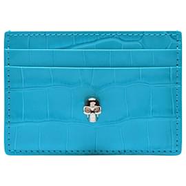 Alexander Mcqueen-Card Holder in Blue Leather-Blue