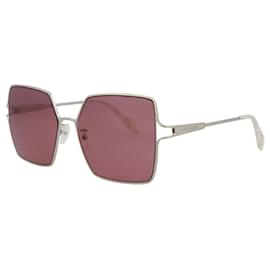Alexander Mcqueen-Square-Frame Metal Sunglasses-Silvery,Metallic