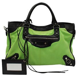 Balenciaga Borsa da città classica in tessuto verde neon Verde