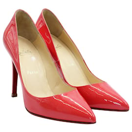 Christian Louboutin-Coral Patent Leather Classic Pointed Toe Heels-Orange,Coral