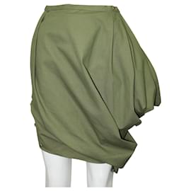 Autre Marque-Dark Green Asymmetric Vintage Skirt-Green