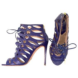 Sandálias Elie Saab com frentes em renda com estampado de cobra azul elétrico Azul